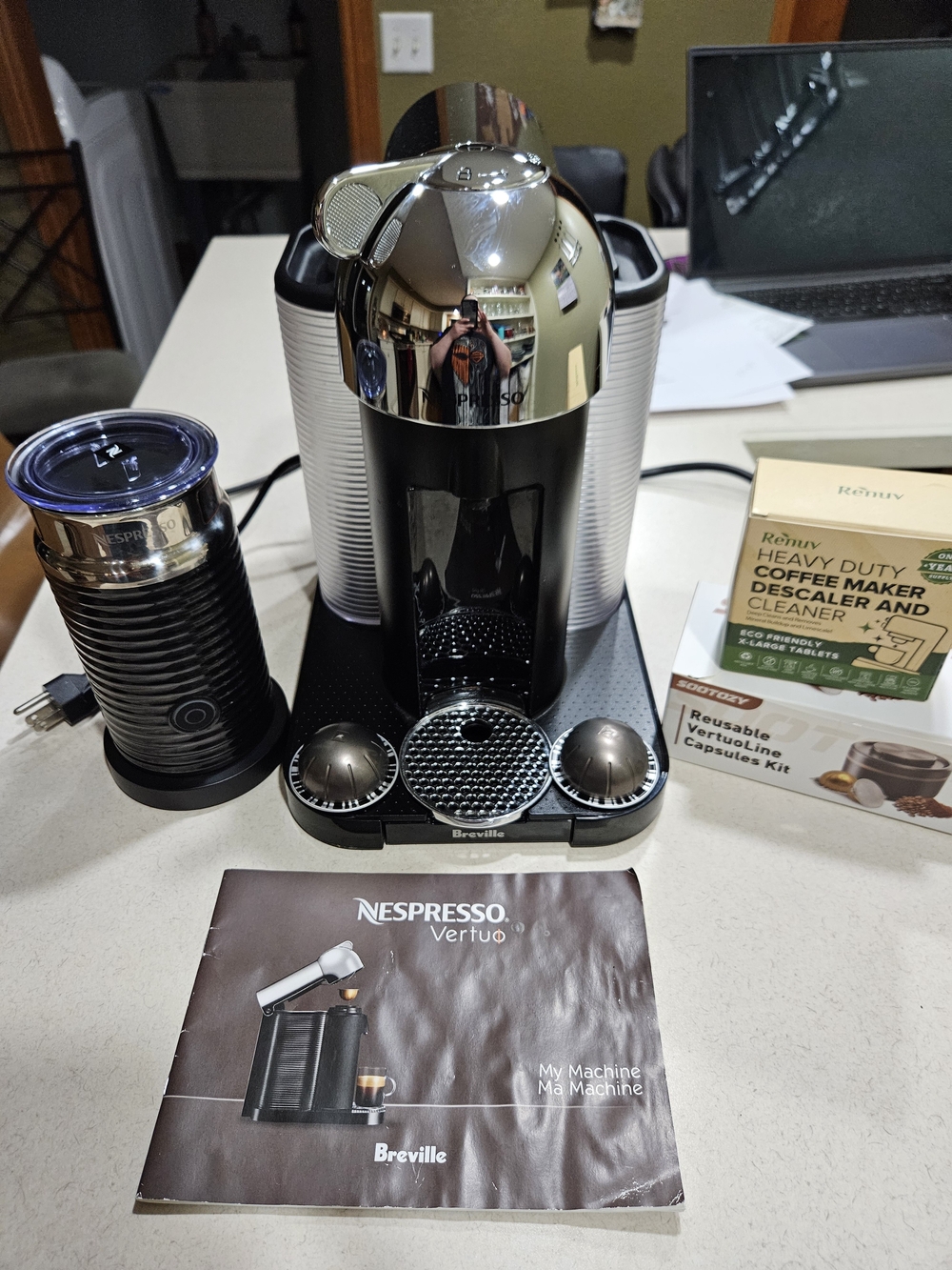 Nespresso Vertuo Coffee Maker with Aeroccino Milk Frother - Black & Chrome